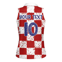 Custom Hrvatska National Football Women Sleeveless Polo Shirt Checkerboard Sketch Style