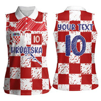 Custom Hrvatska National Football Women Sleeveless Polo Shirt Checkerboard Sketch Style