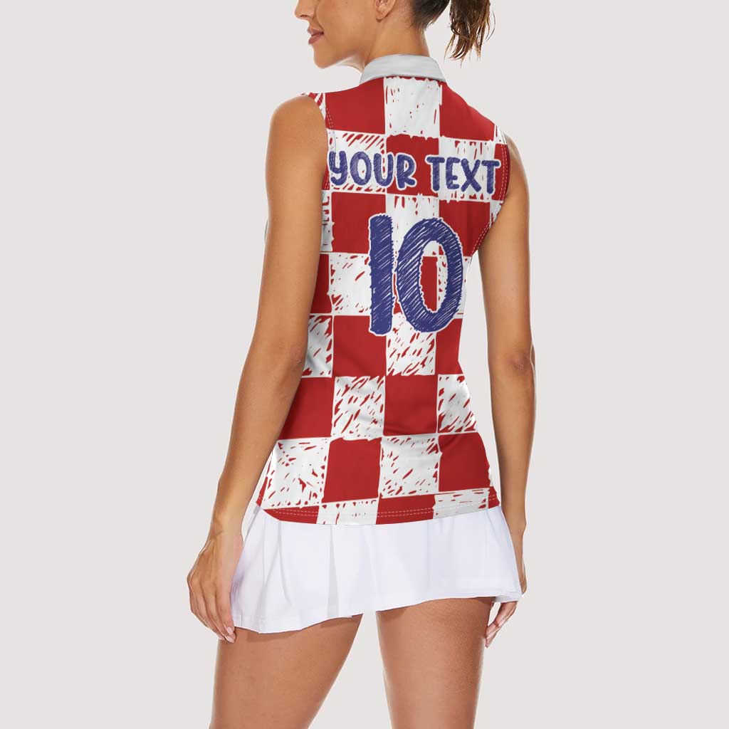 Custom Hrvatska National Football Women Sleeveless Polo Shirt Checkerboard Sketch Style