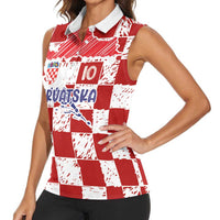 Custom Hrvatska National Football Women Sleeveless Polo Shirt Checkerboard Sketch Style