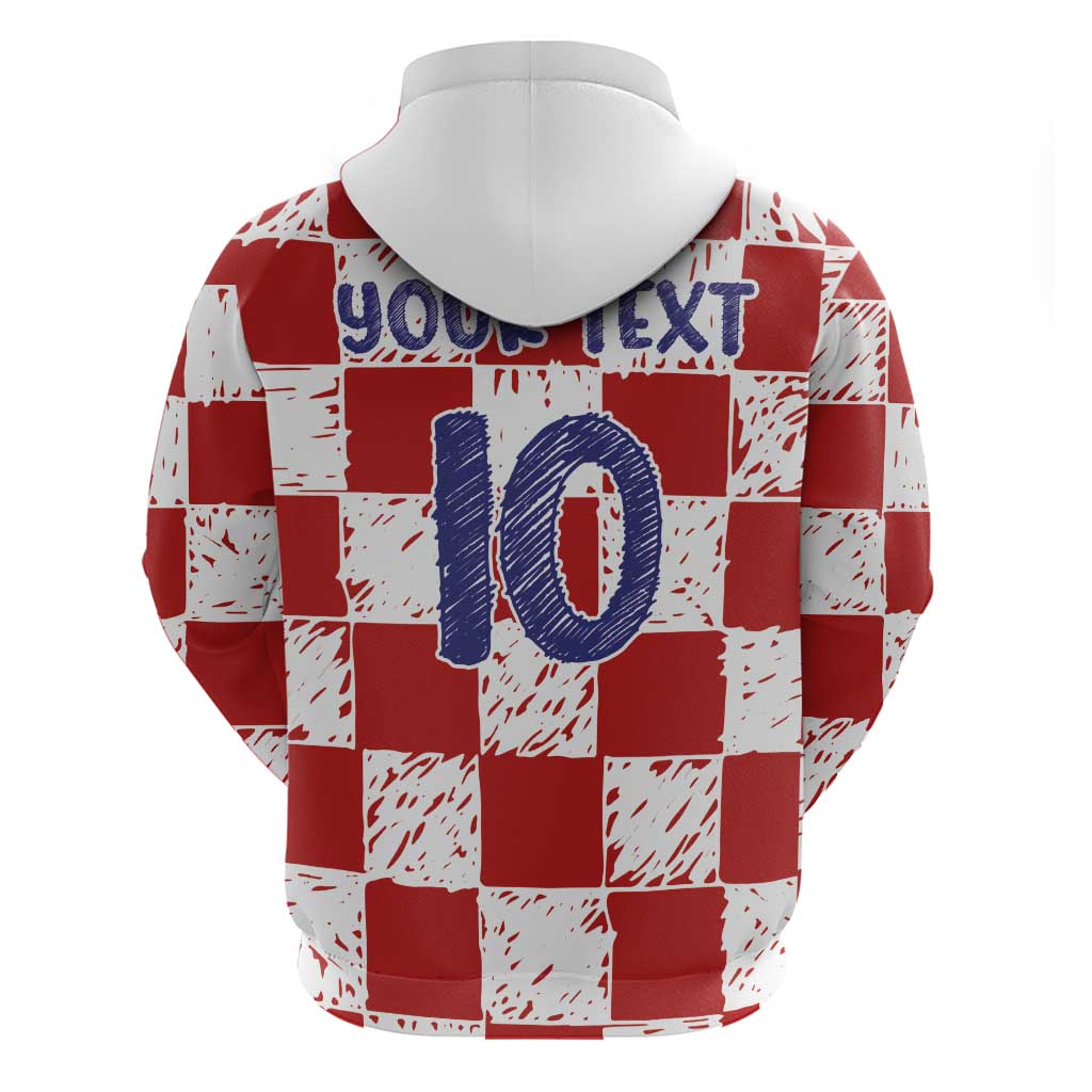Custom Hrvatska National Football Zip Hoodie Checkerboard Sketch Style