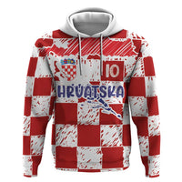 Custom Hrvatska National Football Zip Hoodie Checkerboard Sketch Style