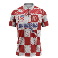 Custom Hrvatska National Football Zipper Polo Shirt Checkerboard Sketch Style