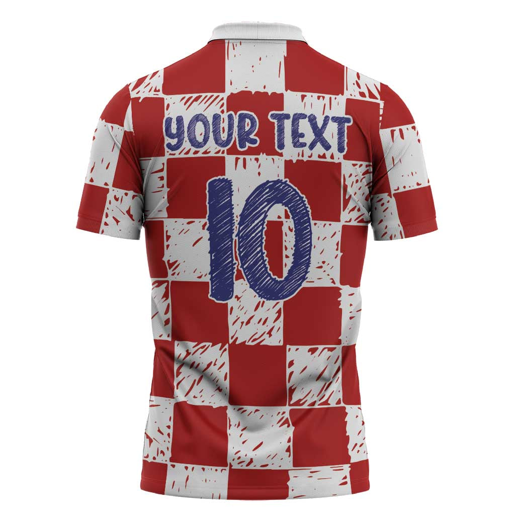 Custom Hrvatska National Football Zipper Polo Shirt Checkerboard Sketch Style