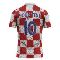 Custom Hrvatska National Football Zipper Polo Shirt Checkerboard Sketch Style