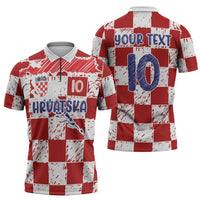 Custom Hrvatska National Football Zipper Polo Shirt Checkerboard Sketch Style
