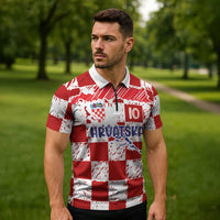 Custom Hrvatska National Football Zipper Polo Shirt Checkerboard Sketch Style