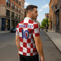 Custom Hrvatska National Football Zipper Polo Shirt Checkerboard Sketch Style