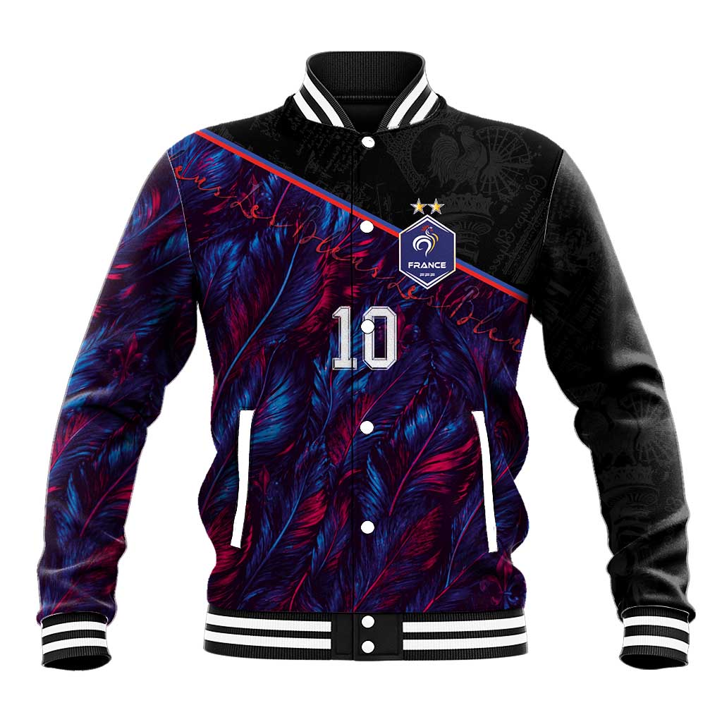 Custom France National Football Baseball Jacket Les Bleus Feather Pattern Abstract Fleur-De-Lis Art