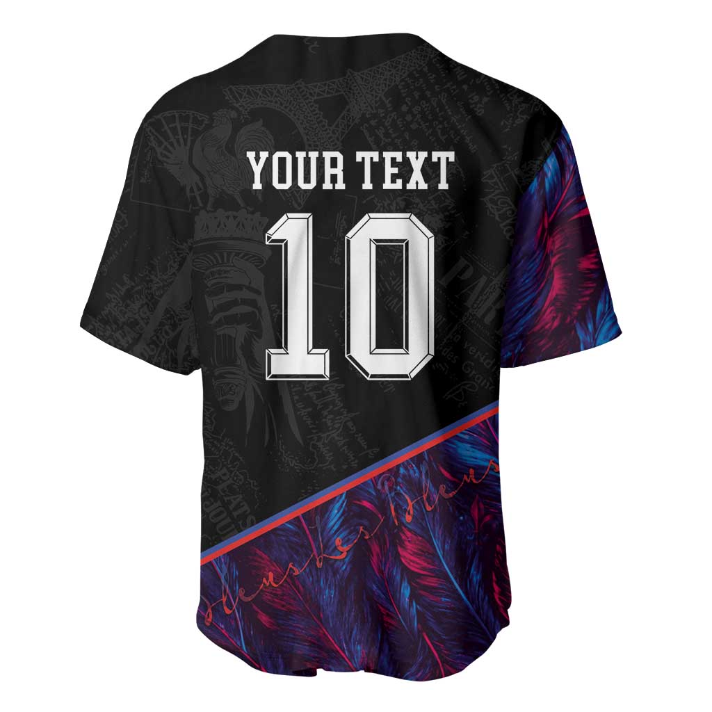 Custom France National Football Baseball Jersey Les Bleus Feather Pattern Abstract Fleur-De-Lis Art