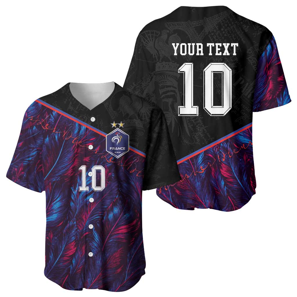 Custom France National Football Baseball Jersey Les Bleus Feather Pattern Abstract Fleur-De-Lis Art
