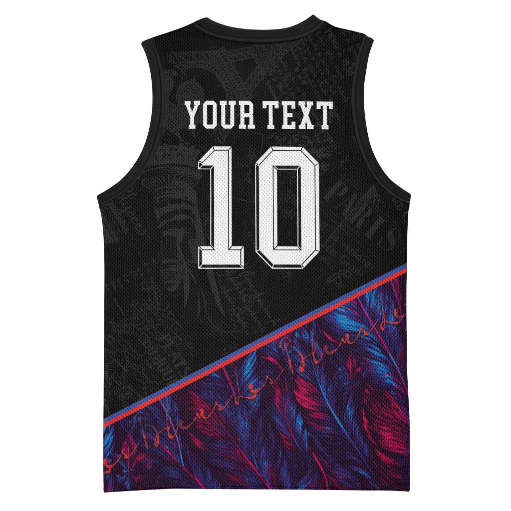 Custom France National Football Basketball Jersey Les Bleus Feather Pattern Abstract Fleur-De-Lis Art