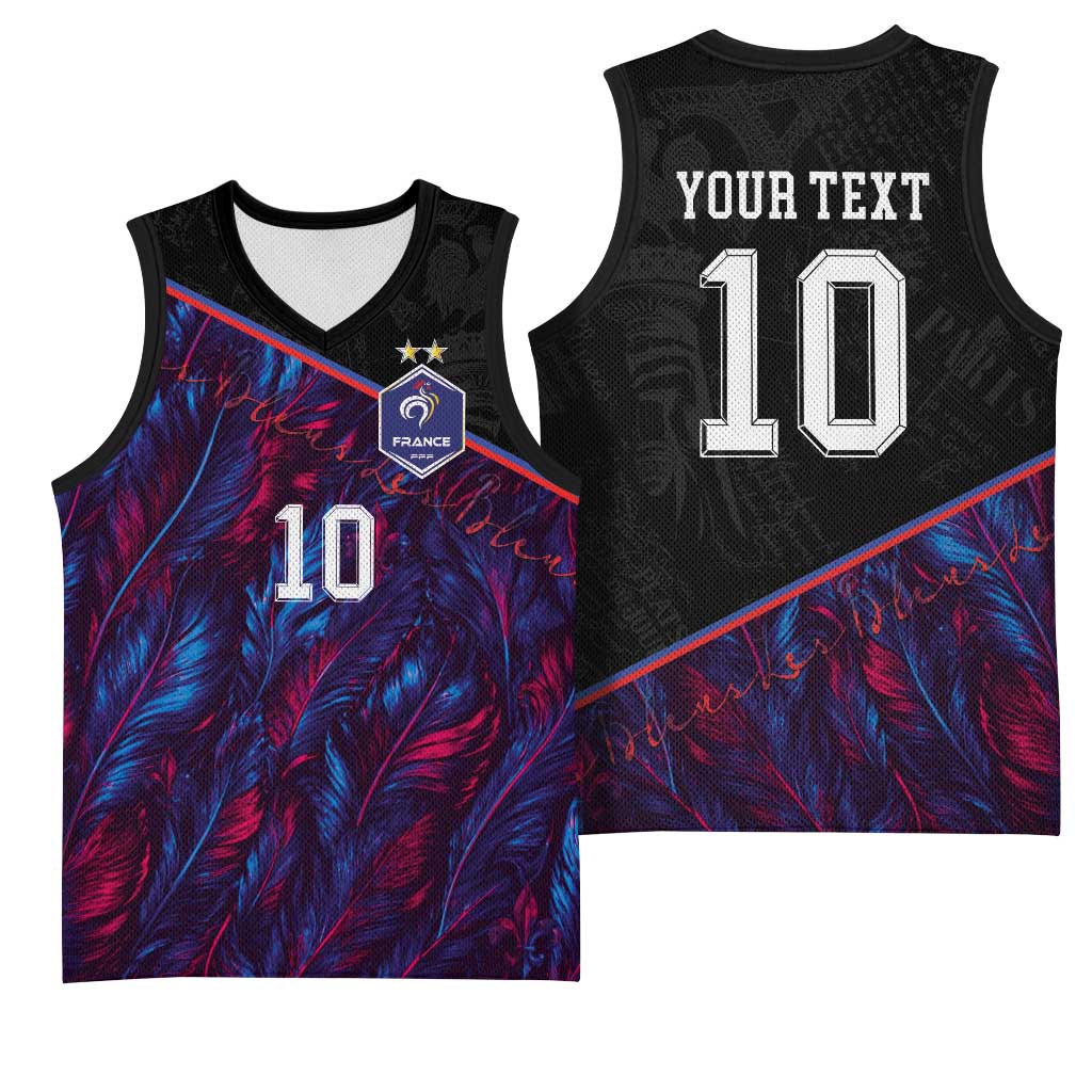 Custom France National Football Basketball Jersey Les Bleus Feather Pattern Abstract Fleur-De-Lis Art