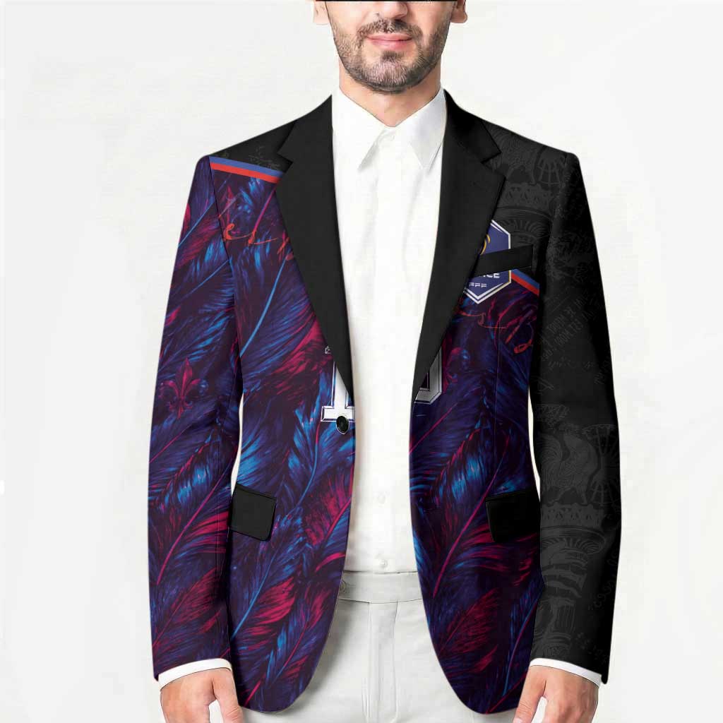 Custom France National Football Blazer Les Bleus Feather Pattern Abstract Fleur-De-Lis Art