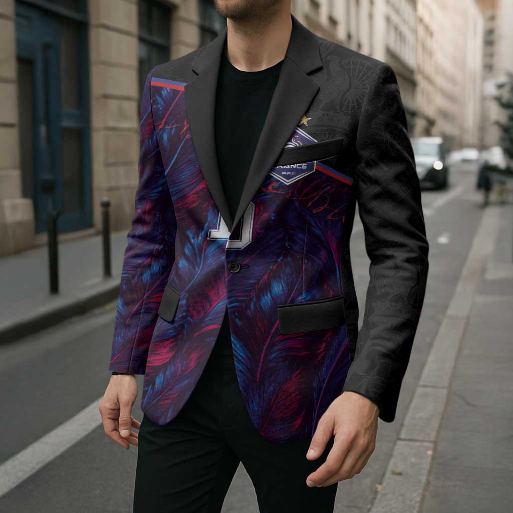 Custom France National Football Blazer Les Bleus Feather Pattern Abstract Fleur-De-Lis Art
