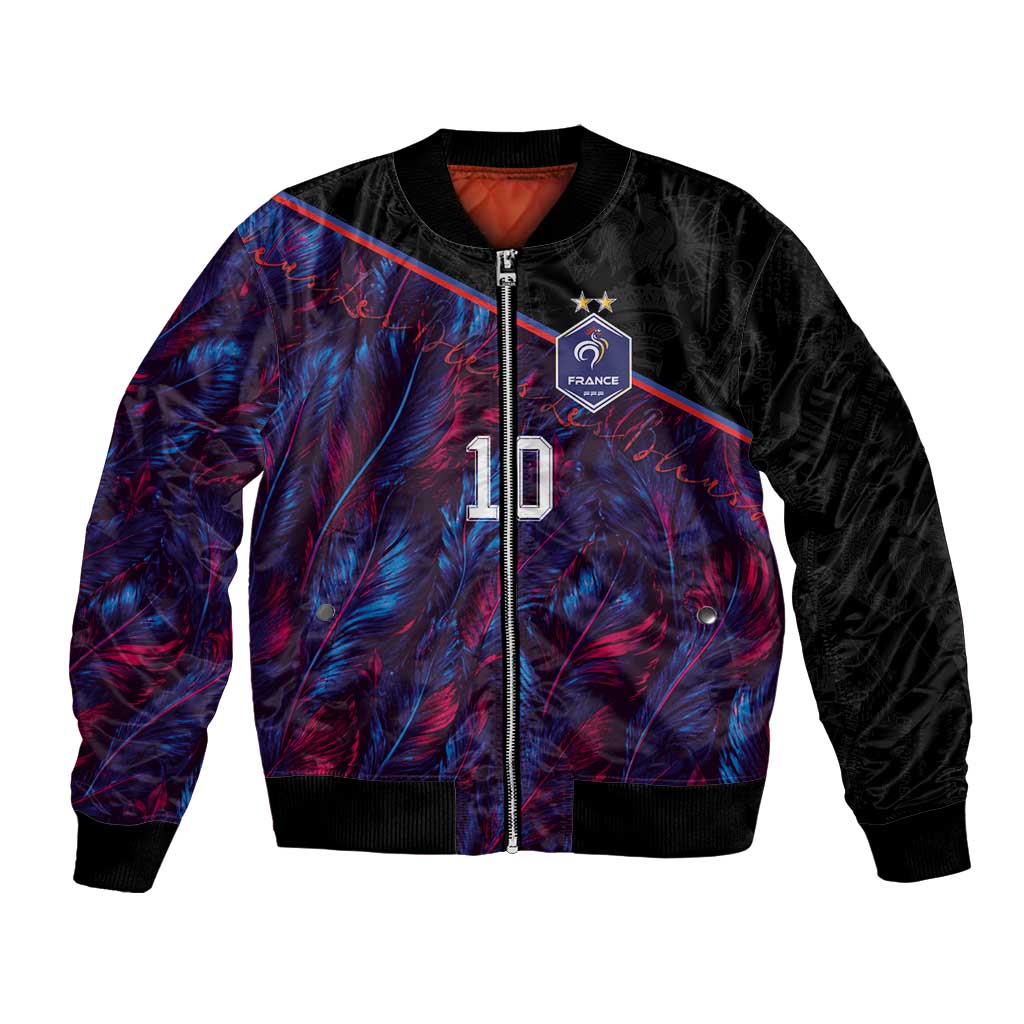 Custom France National Football Bomber Jacket Les Bleus Feather Pattern Abstract Fleur-De-Lis Art
