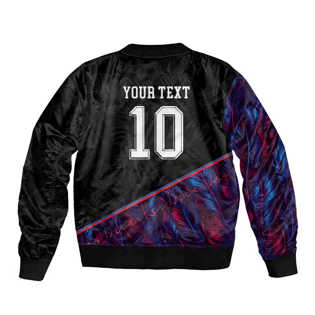 Custom France National Football Bomber Jacket Les Bleus Feather Pattern Abstract Fleur-De-Lis Art