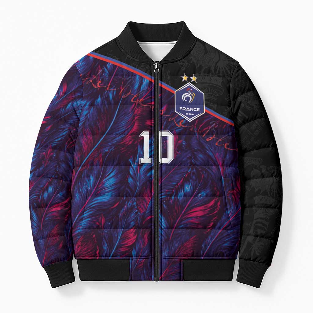 Custom France National Football Bomber Puffer Jacket Les Bleus Feather Pattern Abstract Fleur-De-Lis Art