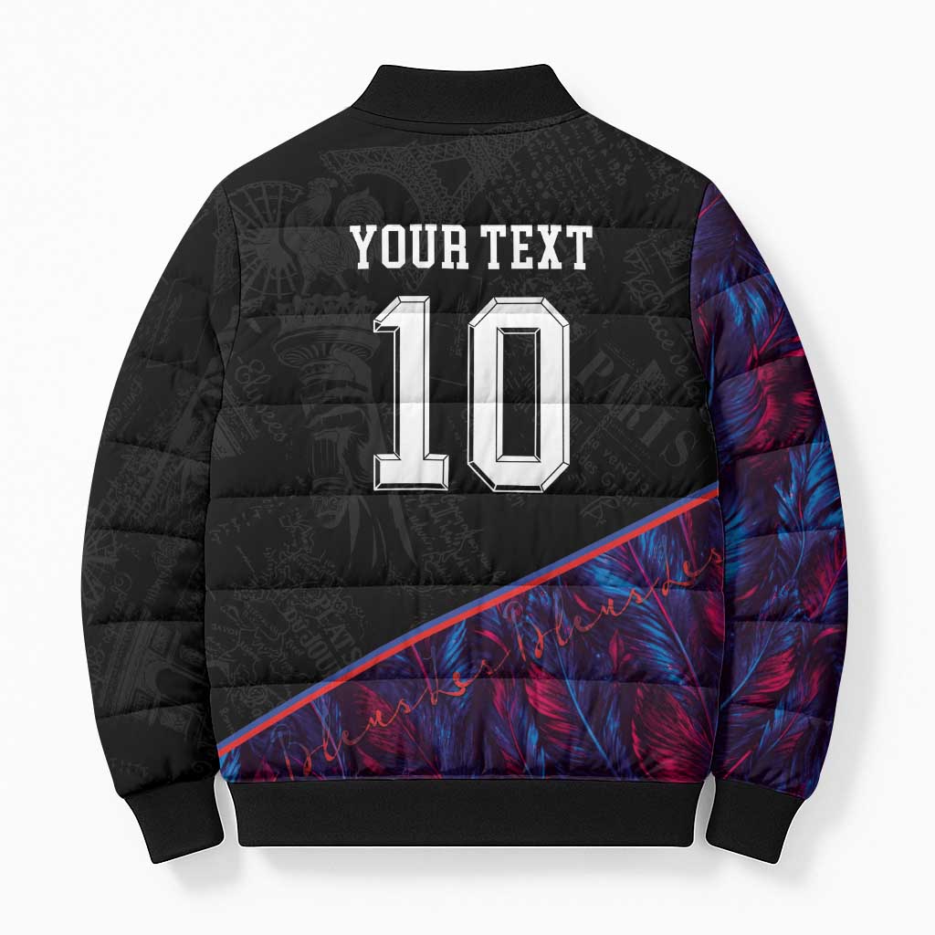 Custom France National Football Bomber Puffer Jacket Les Bleus Feather Pattern Abstract Fleur-De-Lis Art