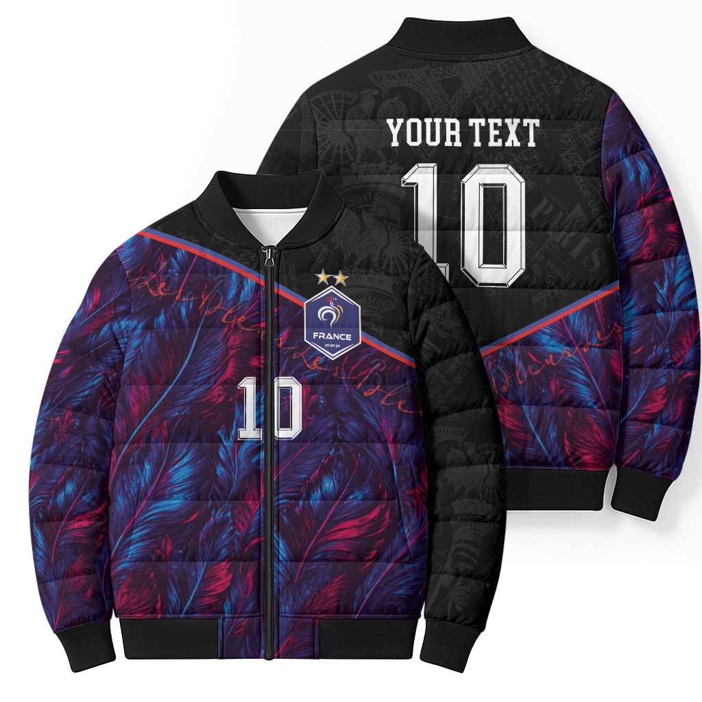 Custom France National Football Bomber Puffer Jacket Les Bleus Feather Pattern Abstract Fleur-De-Lis Art