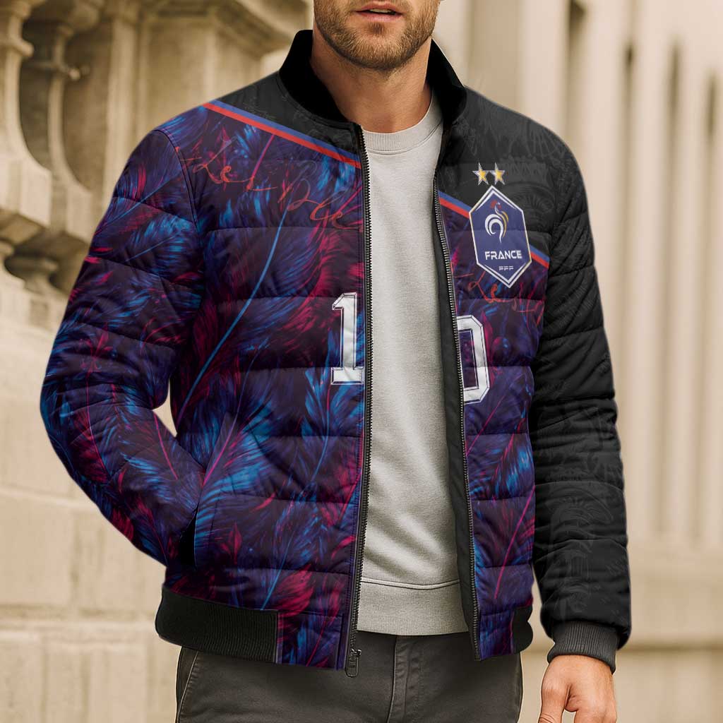 Custom France National Football Bomber Puffer Jacket Les Bleus Feather Pattern Abstract Fleur-De-Lis Art