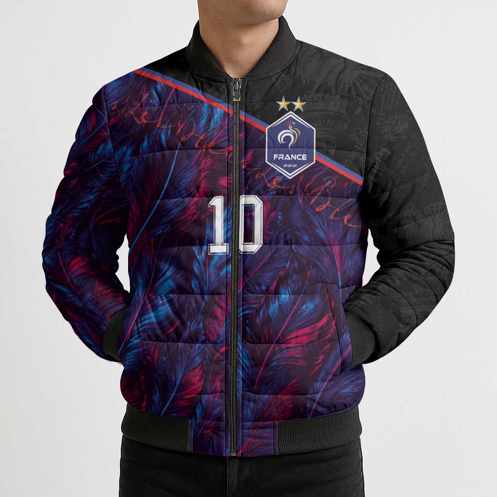 Custom France National Football Bomber Puffer Jacket Les Bleus Feather Pattern Abstract Fleur-De-Lis Art