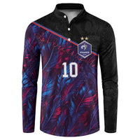 Custom France National Football Button Sweatshirt Les Bleus Feather Pattern Abstract Fleur-De-Lis Art