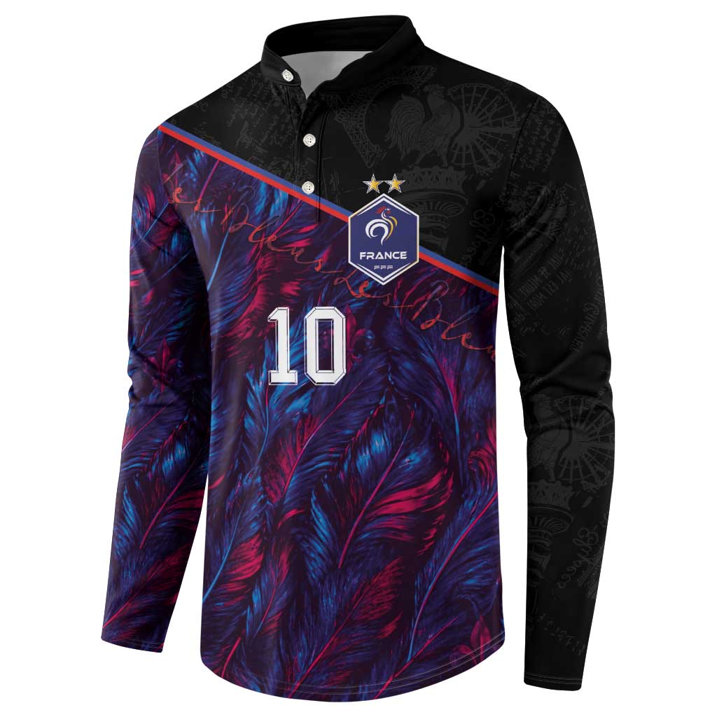 Custom France National Football Button Sweatshirt Les Bleus Feather Pattern Abstract Fleur-De-Lis Art