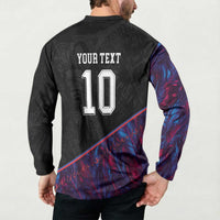 Custom France National Football Button Sweatshirt Les Bleus Feather Pattern Abstract Fleur-De-Lis Art