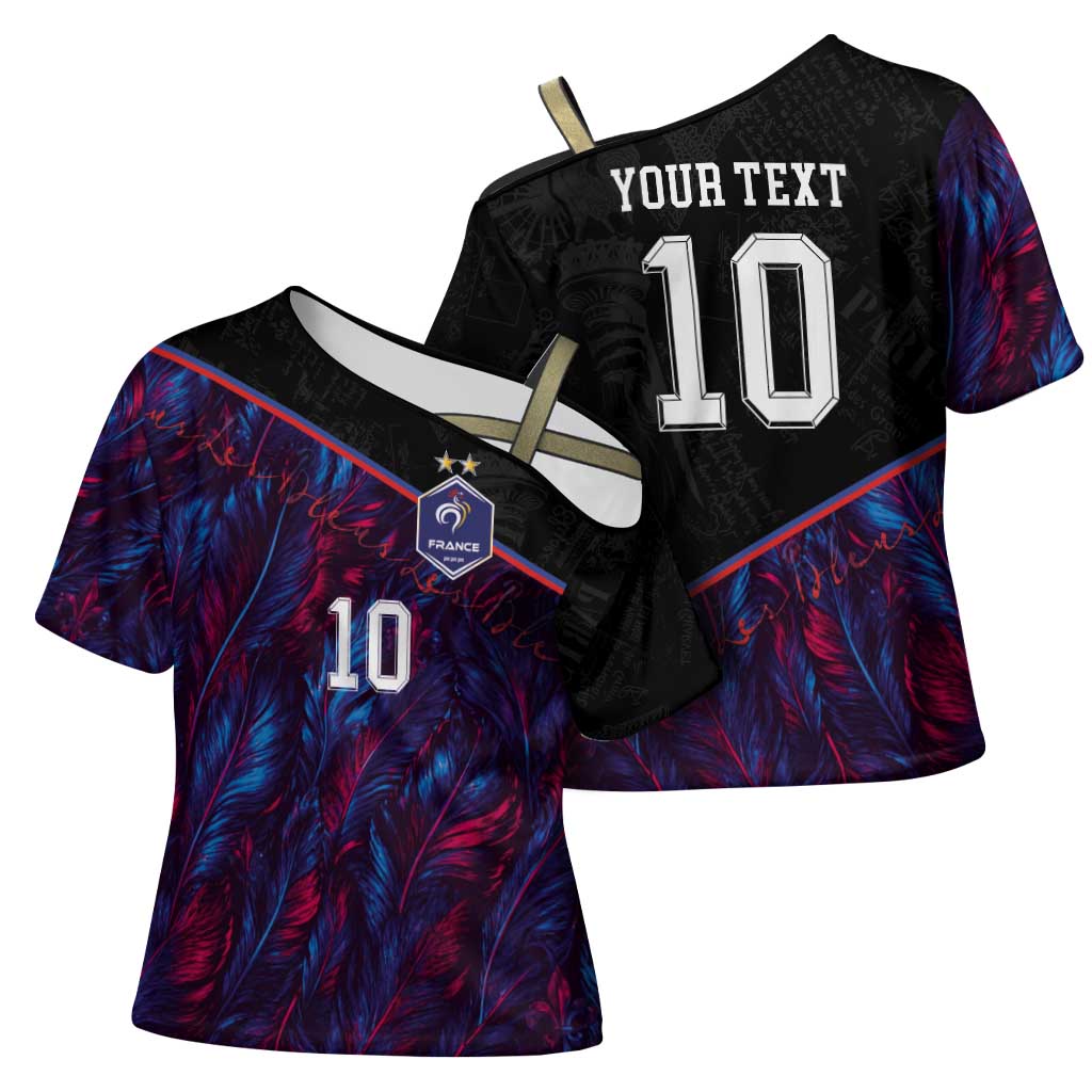 Custom France National Football Cross Shoulder Shirt Les Bleus Feather Pattern Abstract Fleur-De-Lis Art
