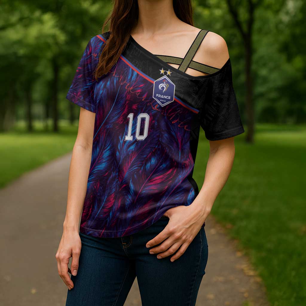 Custom France National Football Cross Shoulder Shirt Les Bleus Feather Pattern Abstract Fleur-De-Lis Art
