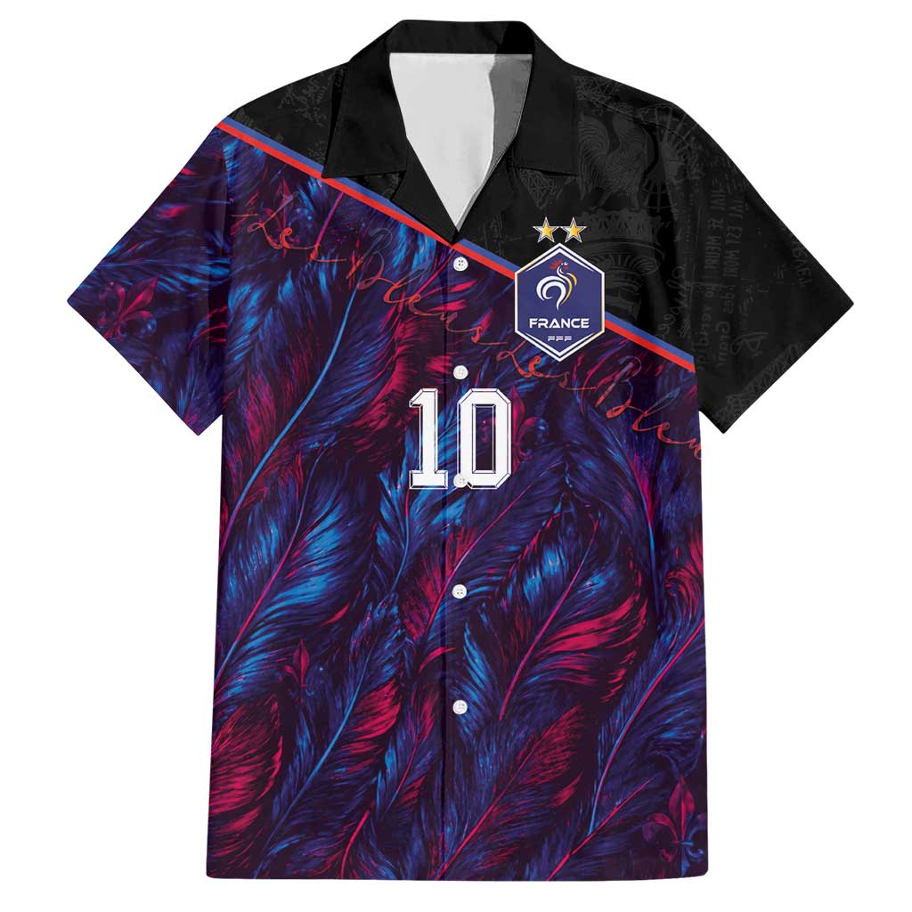 Custom France National Football Hawaiian Shirt Les Bleus Feather Pattern Abstract Fleur-De-Lis Art