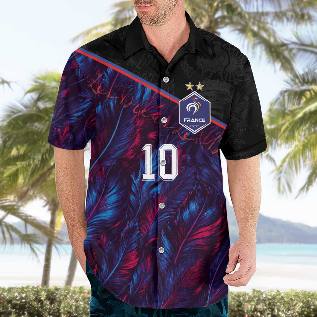 Custom France National Football Hawaiian Shirt Les Bleus Feather Pattern Abstract Fleur-De-Lis Art