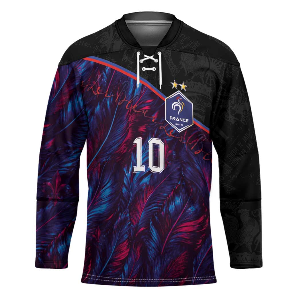 Custom France National Football Hockey Jersey Les Bleus Feather Pattern Abstract Fleur-De-Lis Art