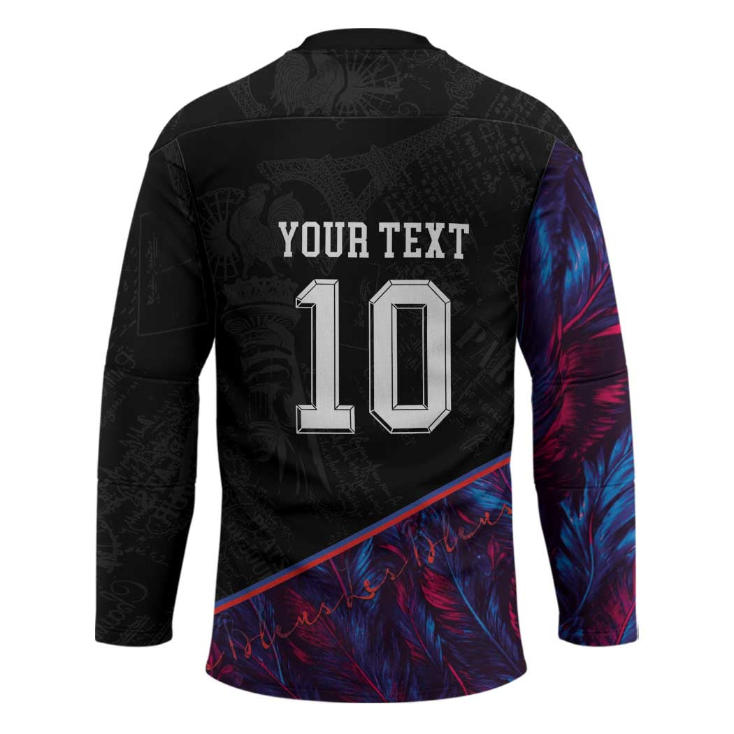 Custom France National Football Hockey Jersey Les Bleus Feather Pattern Abstract Fleur-De-Lis Art