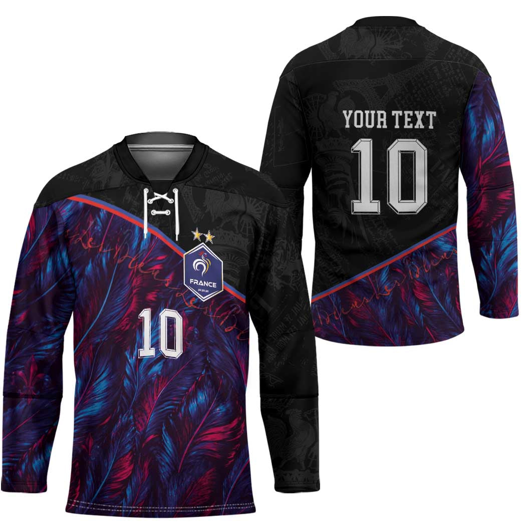 Custom France National Football Hockey Jersey Les Bleus Feather Pattern Abstract Fleur-De-Lis Art