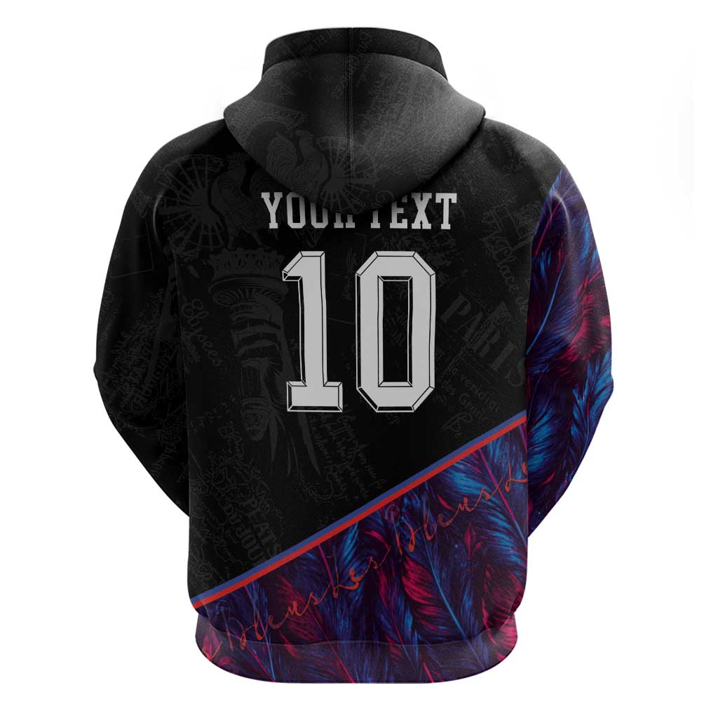 Custom France National Football Hoodie Les Bleus Feather Pattern Abstract Fleur-De-Lis Art