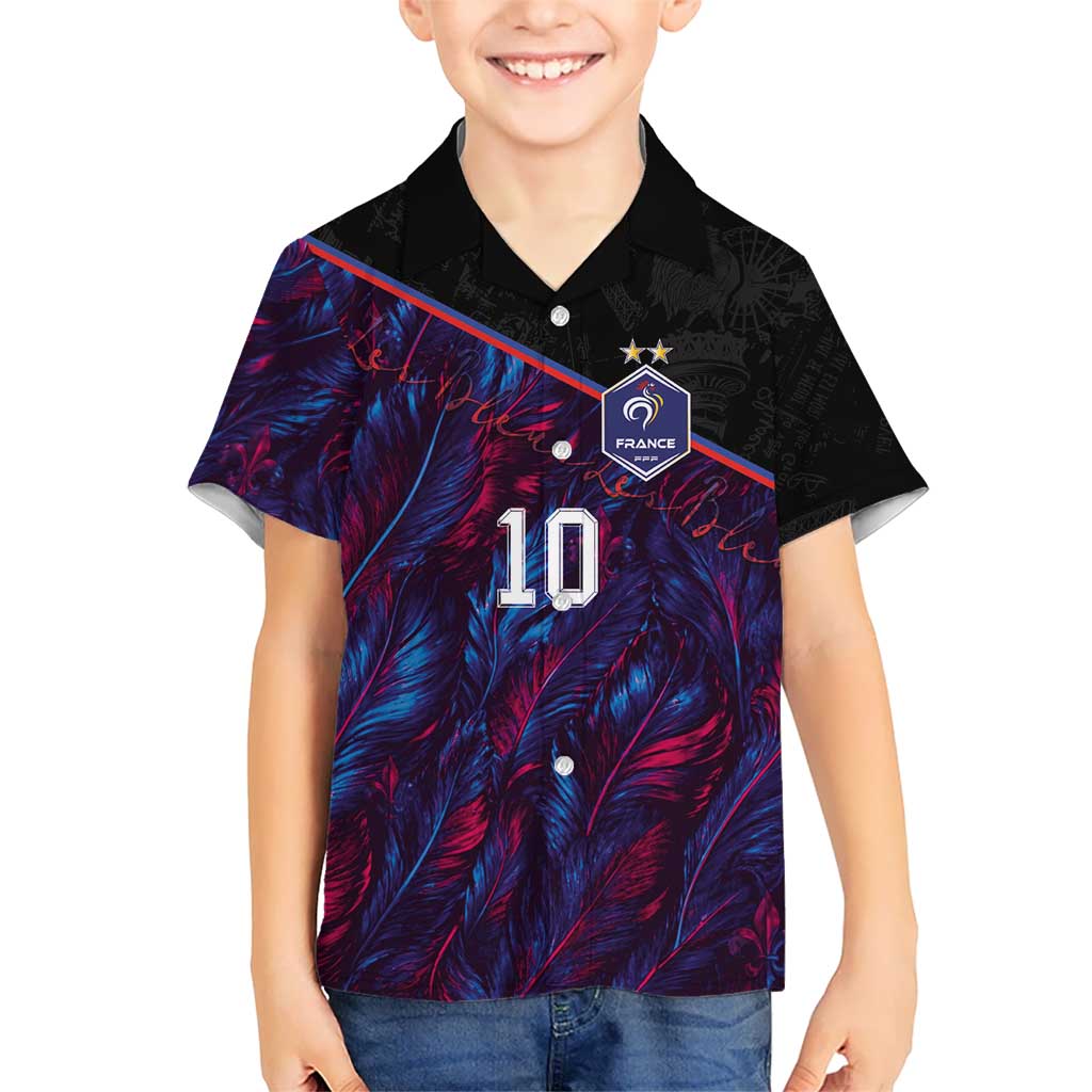 Custom France National Football Kid Hawaiian Shirt Les Bleus Feather Pattern Abstract Fleur-De-Lis Art