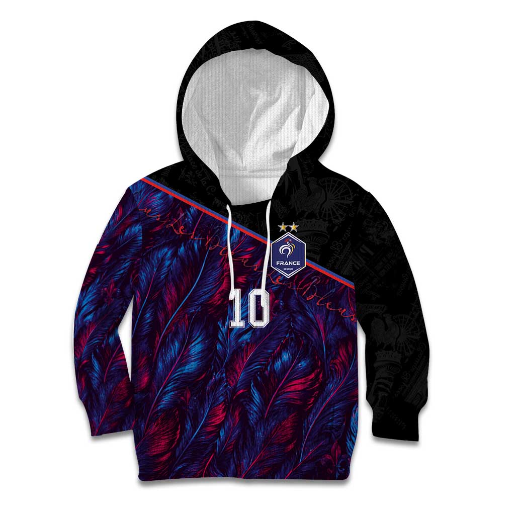 Custom France National Football Kid Hoodie Les Bleus Feather Pattern Abstract Fleur-De-Lis Art