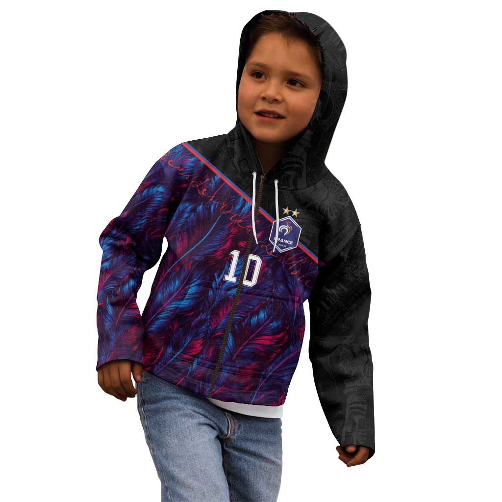 Custom France National Football Kid Hoodie Les Bleus Feather Pattern Abstract Fleur-De-Lis Art