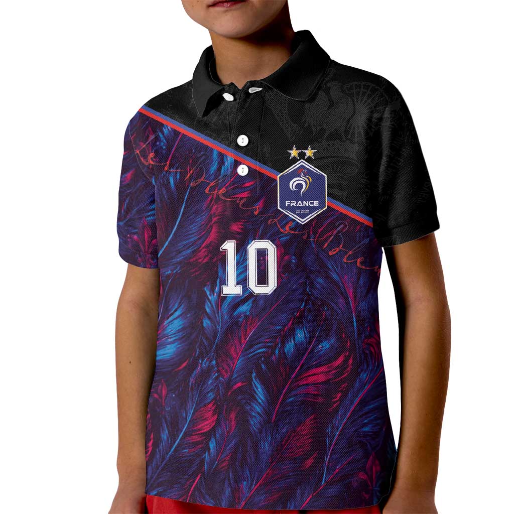 Custom France National Football Kid Polo Shirt Les Bleus Feather Pattern Abstract Fleur-De-Lis Art