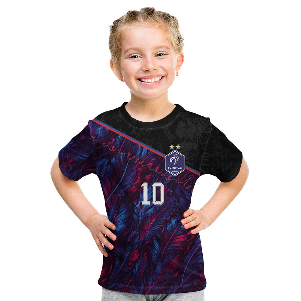 Custom France National Football Kid T Shirt Les Bleus Feather Pattern Abstract Fleur-De-Lis Art