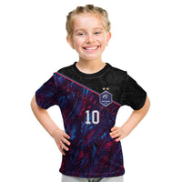 Custom France National Football Kid T Shirt Les Bleus Feather Pattern Abstract Fleur-De-Lis Art