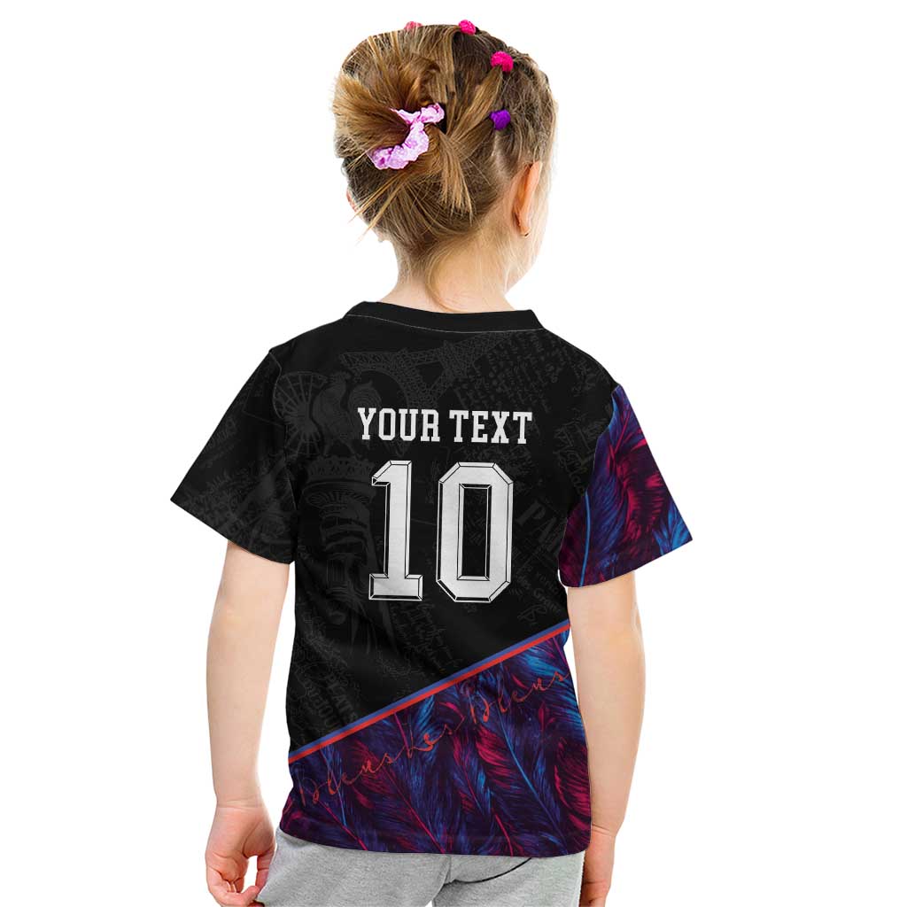 Custom France National Football Kid T Shirt Les Bleus Feather Pattern Abstract Fleur-De-Lis Art