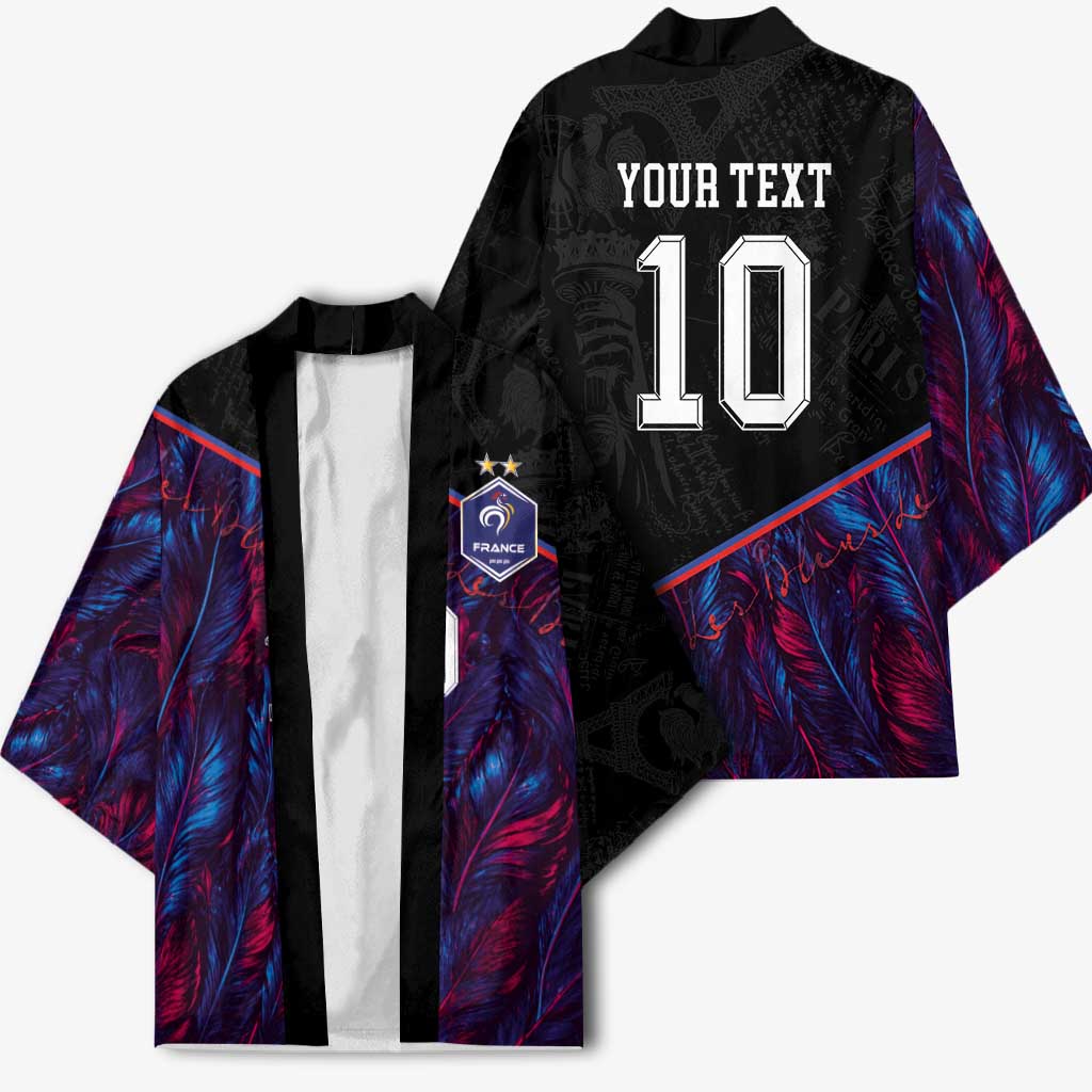 Custom France National Football Kimono Les Bleus Feather Pattern Abstract Fleur-De-Lis Art