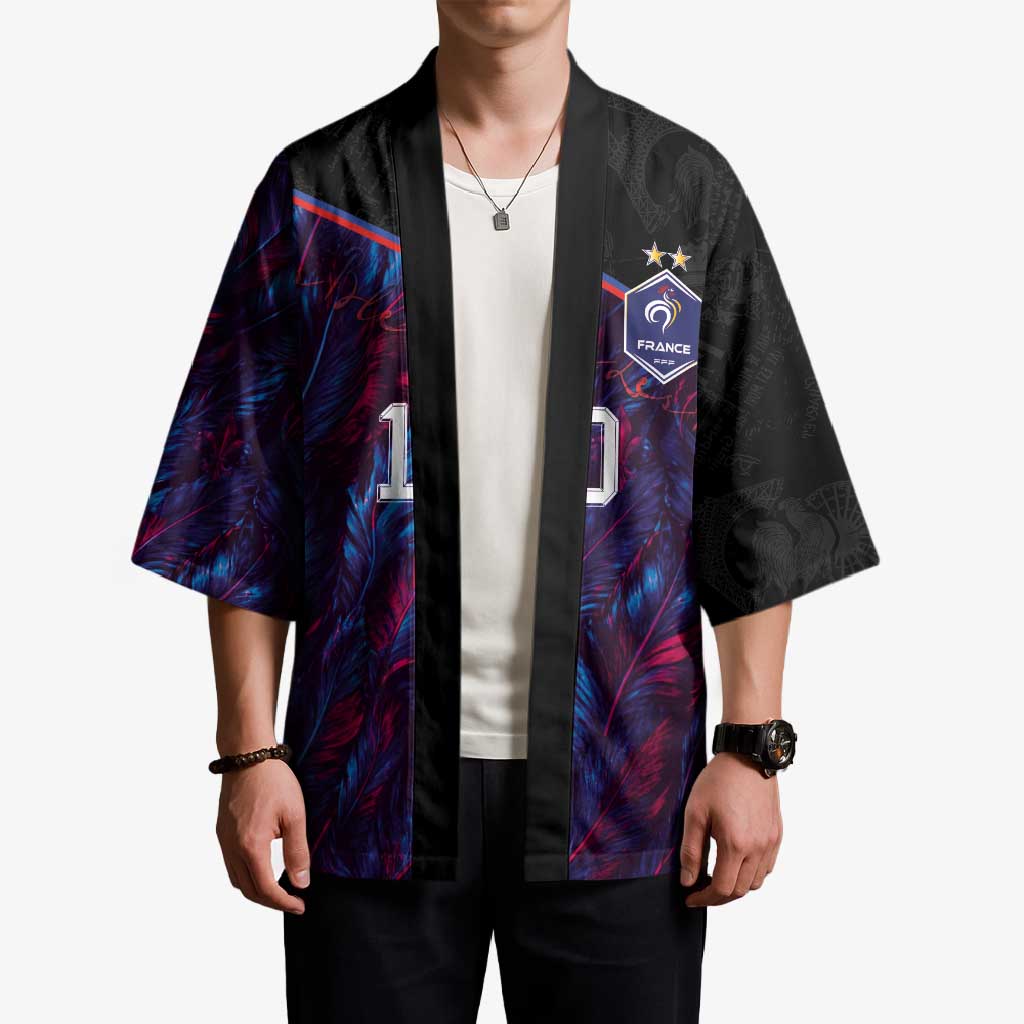 Custom France National Football Kimono Les Bleus Feather Pattern Abstract Fleur-De-Lis Art