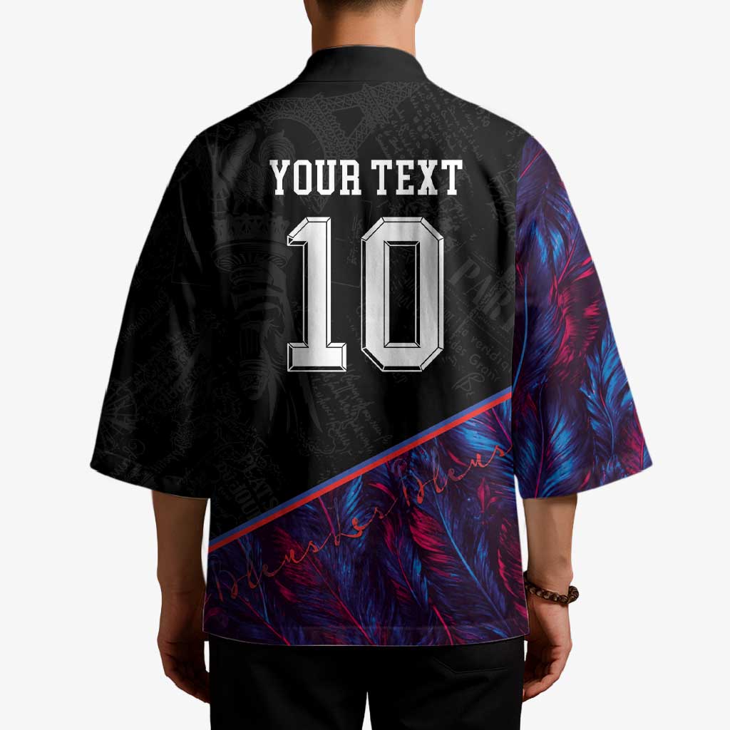 Custom France National Football Kimono Les Bleus Feather Pattern Abstract Fleur-De-Lis Art