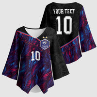 Custom France National Football Kimono Sleeve Blouse Les Bleus Feather Pattern Abstract Fleur-De-Lis Art