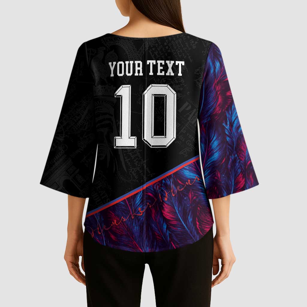 Custom France National Football Kimono Sleeve Blouse Les Bleus Feather Pattern Abstract Fleur-De-Lis Art