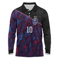 Custom France National Football Long Sleeve Polo Shirt Les Bleus Feather Pattern Abstract Fleur-De-Lis Art